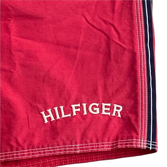 Vtg Tommy Hilfiger Men's XL Red Stripe Spell Out Lined Swim Trunks Shorts Beach - Picture 5 of 12